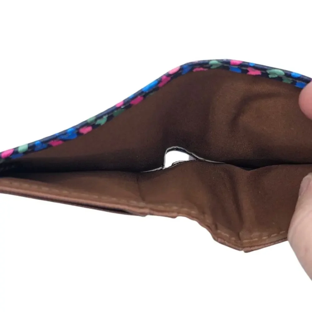 Fossil Tessa Multicolored Heart Pattern Faux Leather Bifold Wallet